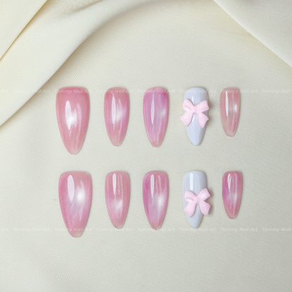 Press-on Nails Pink Pearl Ribbon