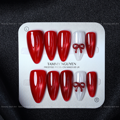 Press-on Nails Noel Red Bow