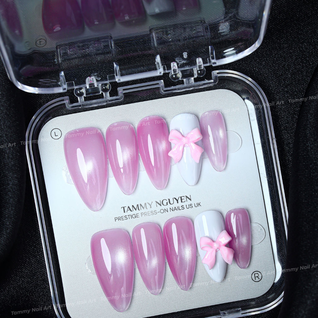 Press-on Nails Pink Pearl Ribbon