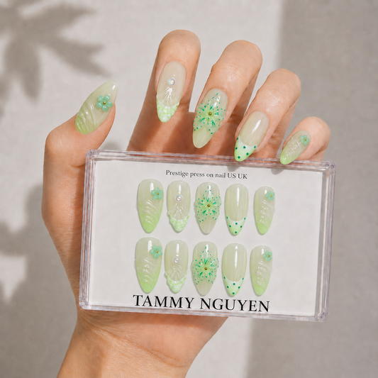 Press On Nails 3D Green Flower