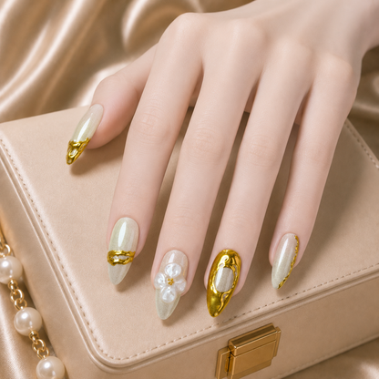 Press on Nails Summer Ocean Cat Eye 3D Gold