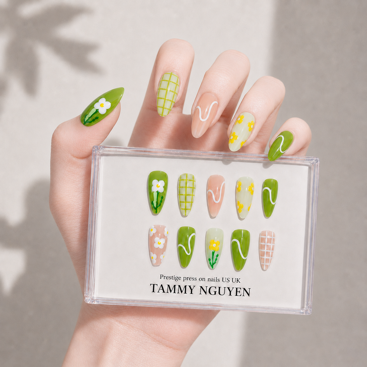 Press On Nail Summer Green Flower