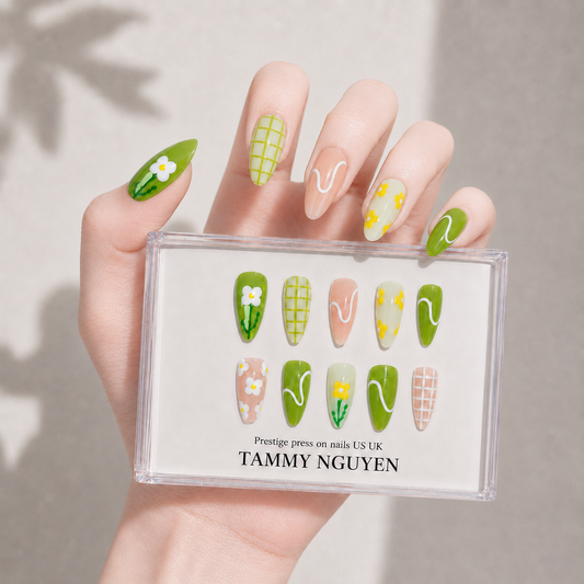 Press On Nail Summer Green Flower