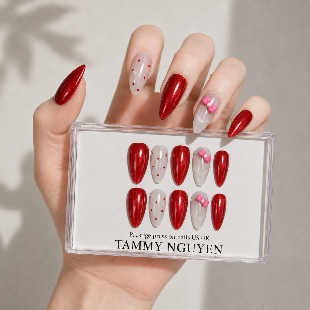 Press On Nail Cute Red Cat Eye