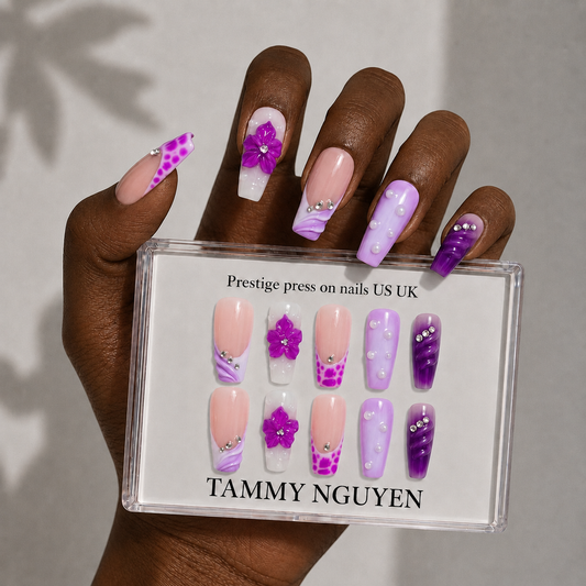 Press On Nail Purple Summer French