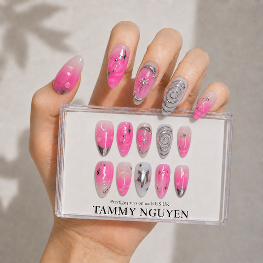 Press On Nail Y2K Almond Silver