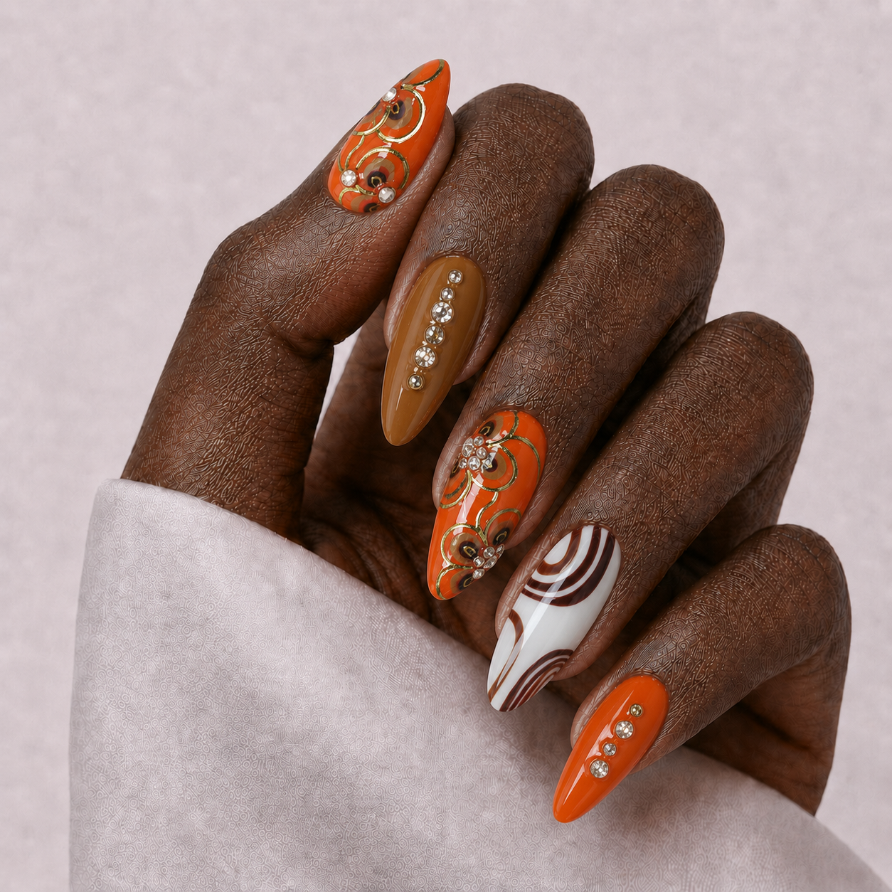 Press On Nail Autumn Orange Brown