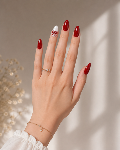 Press-on Nails Noel Red Bow