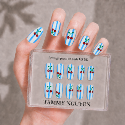 Press-on Nails Cherry Stripe