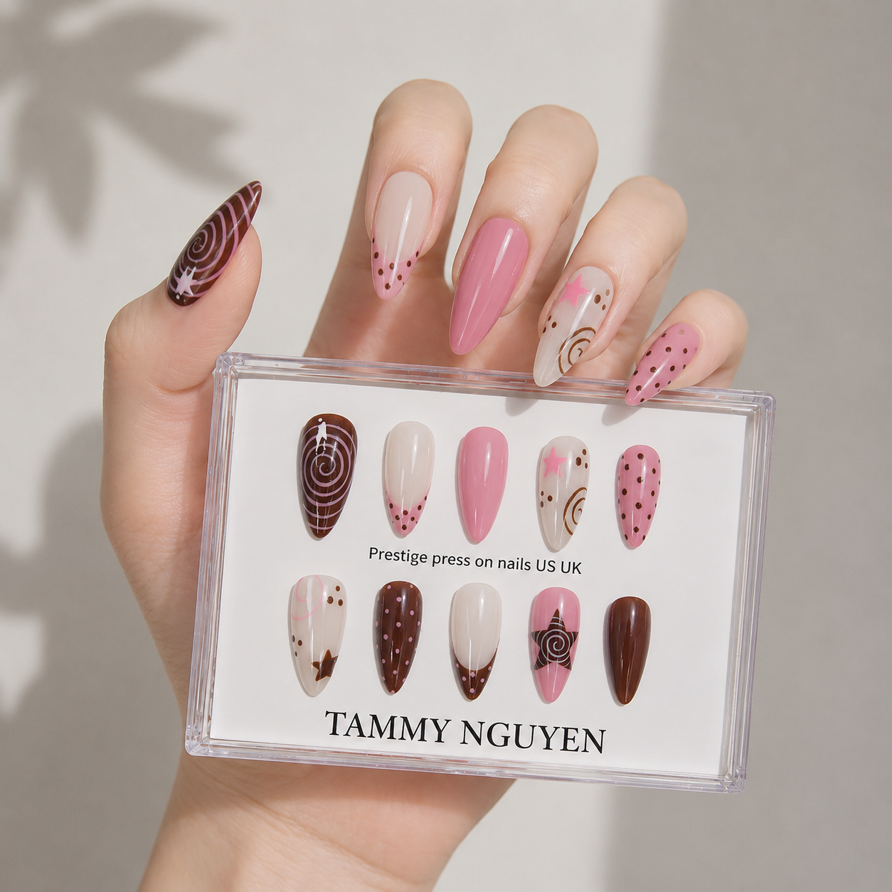 Press On Nail Pretty Pink Swirl