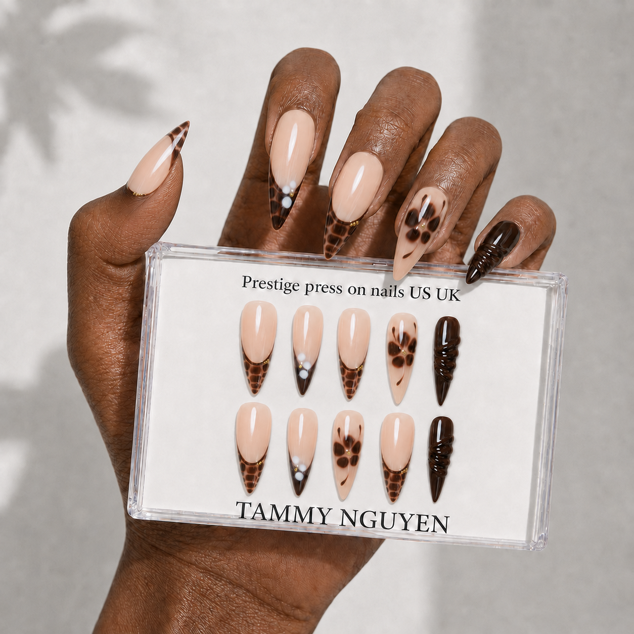 Press On Nails Y2K Stiletto Brown Flower