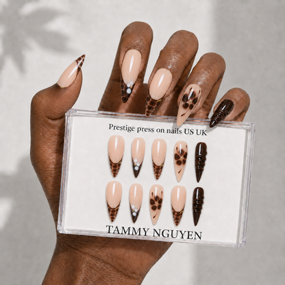 Press On Nails Y2K Stiletto Brown Flower