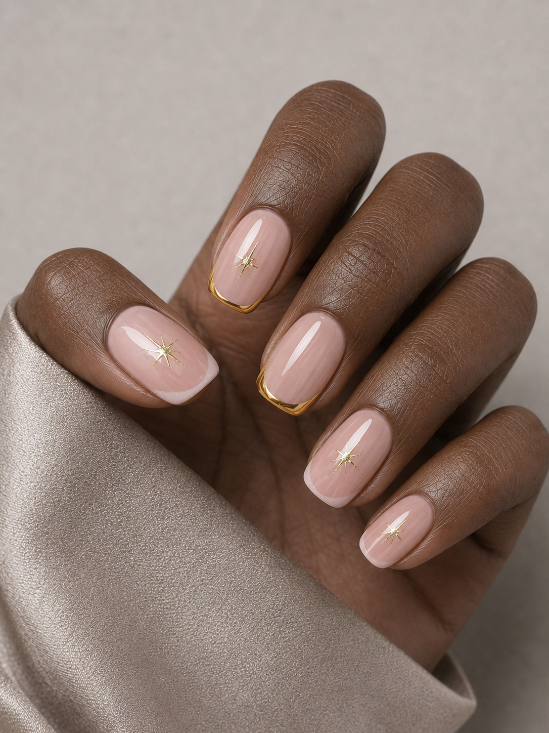 Press On Nails Gold Star Square