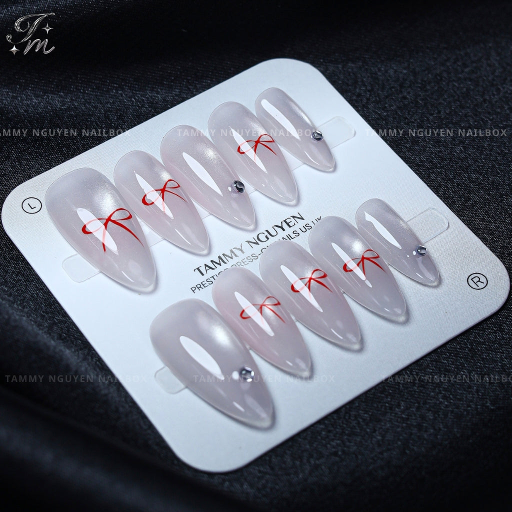 Press On Nails Cat Eye Bow Almond