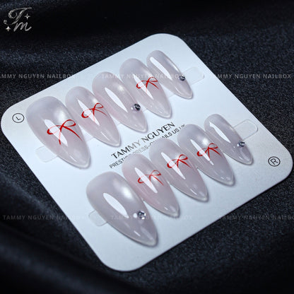 Press On Nails Cat Eye Bow Almond