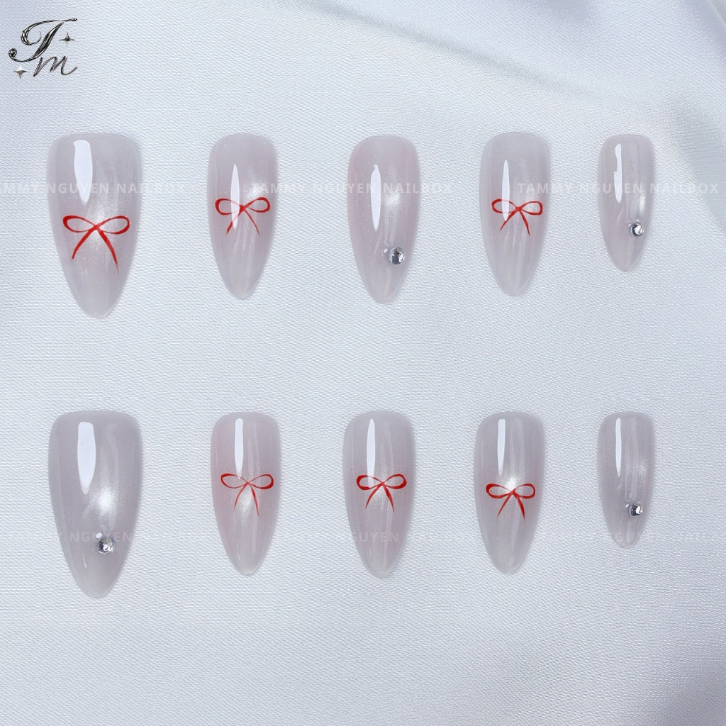 Press On Nails Cat Eye Bow Almond