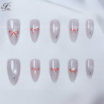 Press On Nails Cat Eye Bow Almond