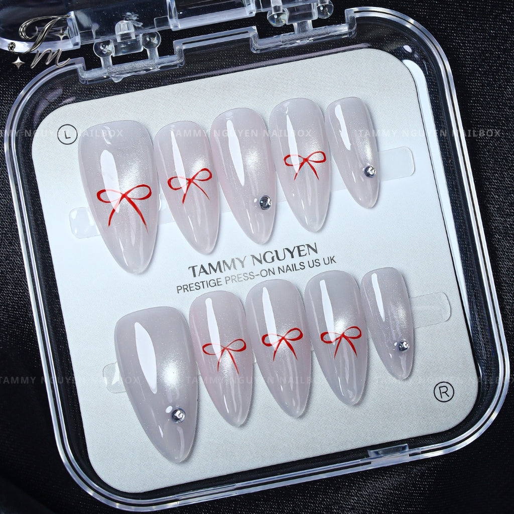 Press On Nails Cat Eye Bow Almond