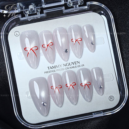 Press On Nails Cat Eye Bow Almond
