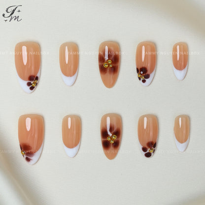 Press On Nail Caramel Petal French