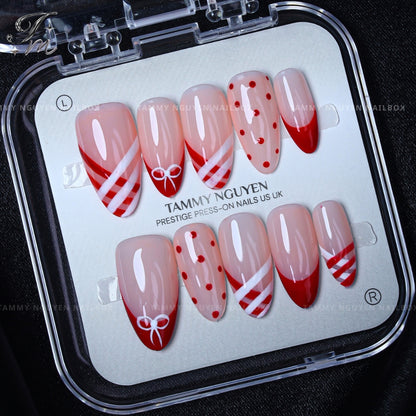 Press On Nail Red Ribbon French